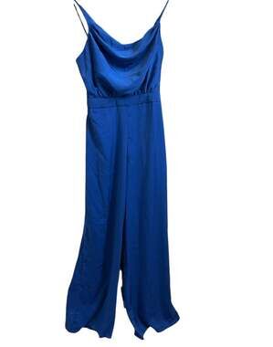 DO+BE Royal Blue Satin Wide Leg Jumpsuit Small Cowl Neck Formal Party Long S